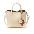 Retro cream white bucket bag with strawberry charm and adjustable shoulder strap - With Charm / Off White
