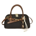 Retro canvas shell handbag in black and brown with gold zippers and resin chain - With Pendant / Black