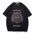 Schweres schwarzes Herren-T-Shirt mit hochwertigem Strass-Tigerkopf-Grafikdruck auf der Brust - 2XL / Schwarz