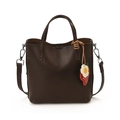 Borsa a secchiello minimalista in pelle marrone scuro con ciondolo a fragola - Marrone