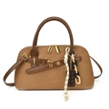 Retro warm brown shell bag with fine fabric texture and chocolate pendant charms - With Pendant / Brown