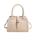 Elegante borsa a mano trapezoidale bianco crema in pelle sintetica opaca con fibbia - Cachi