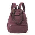 Mochila de lona color púrpura oscuro con asas marrones y bolsillo frontal con cremallera - Morado