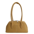 Bolso Boston retro amarillo mostaza en cuero granulado con costuras blancas dobles - Amarillo