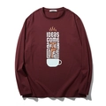 Men's maroon long sleeve cotton t-shirt with Ideas Come After Coffee graphic - 2XL / Brown Red