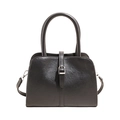 Borsa a mano in pelle nera minimalista con fibbia argentata e tracolla rimovibile trendy - Nero