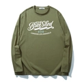 Legergroen katoenen T-shirt met lange mouwen in grote maten en witte vintage opdruk - XL / Legergroen