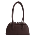 Bolso Boston minimalista marrón oscuro con textura de grano y asas largas de hombro - Marrón