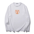 T-shirt blanc à manches longues en coton avec logo tigre orange et col rond classique - XL / Blanc