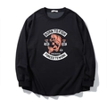 Schwarzes Langarm-Sweatshirt für Herren mit orangefarbenem Fischdruck und Slogan - 2XL / Schwarz