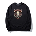 Zwarte heren sweater met ronde hals en vintage stierenkop print in retro design - 2XL / Zwart