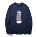 Men's navy long sleeve cotton t-shirt featuring coffee-themed graphic letter print - XL / Navy Blue