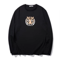 T-shirt homme manches longues en coton noir avec imprimé tigre et col rond - XL / Noir
