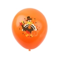 Orange Thanksgiving latex balloon featuring cartoon turkey, pumpkin, and autumn leaf patterns - Turkey Orange / Orange