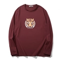 T-shirt homme à manches longues en coton bordeaux avec imprimé tigre géométrique - 2XL / Rouge Brun