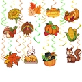 Detail view of Thanksgiving hanging swirls featuring pumpkins, turkeys, and maple leaf motifs - Cards With Single And Double Spirals / Thanksgiving Spiral Cards