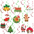 Detalle del set decorativo navideño con Papá Noel, muñeco de nieve y colgantes de espiral - Tarjetas en Espiral con Espirales