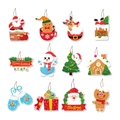 Set de 12 etiquetas navideñas de madera con motivos de Papá Noel, renos y pan de jengibre - Tarjeta de Doble Cara Con Cuerda de Cáñamo