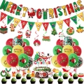Set decorazioni natalizie con striscioni Merry Christmas, palloncini e cake topper - Kit A (Con Spirali)