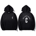 Men's oversized black streetwear hoodie featuring Gothic white letter C back print - 2XL / Gothic Letter Hoodie (DT3309 Black)