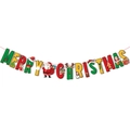 Pancarta colorida de Merry Christmas con Papá Noel y renos para decoración de fiestas - Pancarta de letras