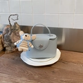 Sac à main vintage bleu-gris clair avec fermoir rotatif argenté et breloque ours en peluche - Avec Pendentif / Bleu