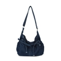 Dunkelblaue Jeans-Hobo-Tasche mit dekorativer Schleife und verstellbarem Schultergurt - Dunkelblau