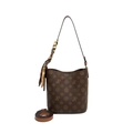 Bolso bombonera vintage marrón con estampado de monograma y adorno de pañuelo - Café con Marrón