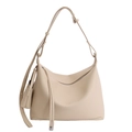 Grand sac cabas beige en cuir souple grainé avec petite pochette assortie amovible - Blanc Cassé