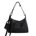 Sac hobo en cuir grainé noir avec pochette assortie et bandoulière réglable chic - Noir