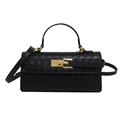 Chic black woven leather handbag with gold metal clasp and adjustable strap in variant black - Black