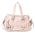 Vintage hellrosa PU-Leder Einkaufstasche mit Schnallen und silbernen Beschlägen - Rosa