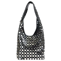 Fashionable black hobo handbag for women with metallic silver studs and edgy design - Black