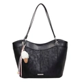 Bolso tote negro texturizado de cuero sintético con un colgante de helado de ganchillo - Con Colgante / Negro