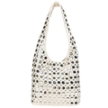White hobo shoulder bag with dense silver metal rivets in various sizes and wide strap - White