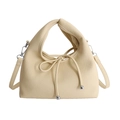 Beige minimalist dumpling-shaped handbag with silver sphere drawstring detail - Yellow