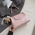 Pink pleated chain shoulder bag for women with a cute teddy bear charm pendant - With Pendant / Pink
