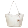 Bolso tote beige de ante con colgante de helado y detalle de metal plateado elegante - Con Colgante / Blanco Roto
