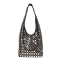 Dark brown leather shoulder bag with silver studs in a punk rock bucket bag style - Brown