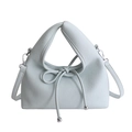 Minimalist mint green leather dumpling bag with decorative bow and textured finish - Blue