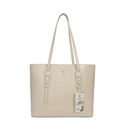 Bolso tote grande minimalista en cuero beige con logo de canguro y acabado rugoso - Blanco Roto