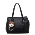 Schicke schwarze Schultertasche mit Litschi-Textur und süßem Welpenanhänger für Pendler - Mit Anhänger / Schwarz