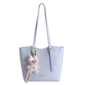 Light blue large tote bag with adjustable straps and cute pink teddy bear charm pendant - With Pendant / Blue