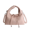 Pale pink handbag with decorative drawstring bow and silver metallic accents - Pink