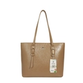 Bolso tote marrón de cuero sintético arrugado con logo de canguro para uso diario - Caqui