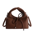 Minimalist dark brown crossbody bag with puffy handle and silver ball drawstring ties - Brown
