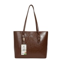 Bolso tote marrón oscuro con textura de cuero arrugado y logo de canguro metálico - Marrón