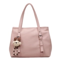 Rosafarbene Shopper-Tasche aus Leder mit Litschimuster und süßem Plüschbär-Anhänger - Mit Anhänger / Rosa