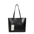 Bolso tote negro minimalista en cuero grabado brillante con correas largas de hombro - Negro