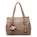 Sac fourre-tout chic taupe en similicuir avec charmant porte-clés ourson - Khaki